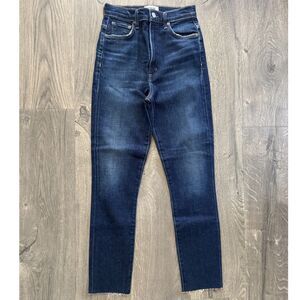 AGOLDE Pinch Waist Skinny High Rise Denim Dark Blue Indigo Jeans Raw Hem size 24